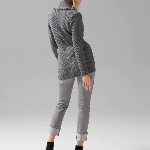 WHBM $140 NWT Fringe Shawl Sweater Coat Cardigan Jacket Grey S M - Picture 5 of 8